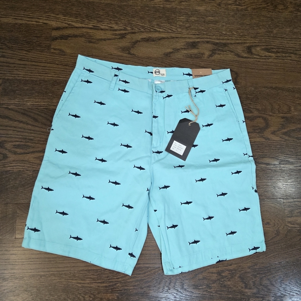 NWT Copper Denim Shark Print Aqua Shorts Sz.34